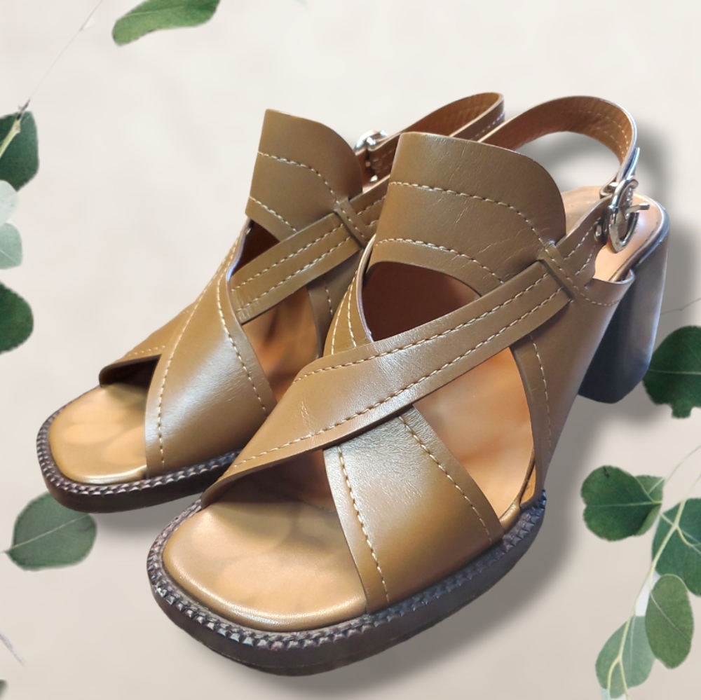 Chloe Gaile Heeled Sandal Leather Slingback Tan 39.5